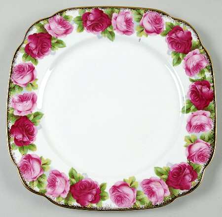 Old English Rose (Brushed Gold Trim) Square Dinner Plate