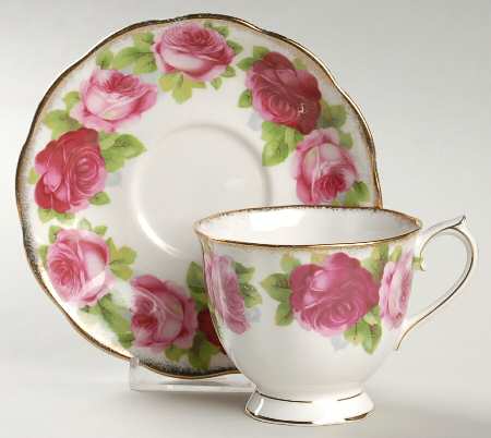 Old English Rose (Brushed Gold Trim) Footed Cup & Saucer Set