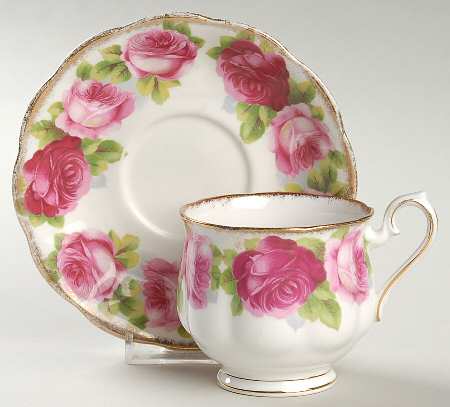 Old English Rose (Brushed Gold Trim) Footed Cup & Saucer Set