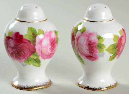 Old English Rose (Brushed Gold Trim) Salt & Pepper Set