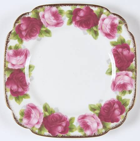 Old English Rose (Brushed Gold Trim) Square Dessert Plate