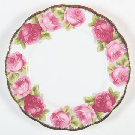 Old English Rose (Brushed Gold Trim) Dessert/Pie Plate