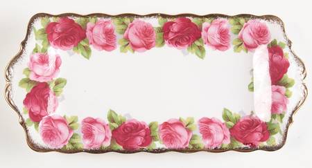Old English Rose (Brushed Gold Trim) Tray for Creamer & Sugar with Lid