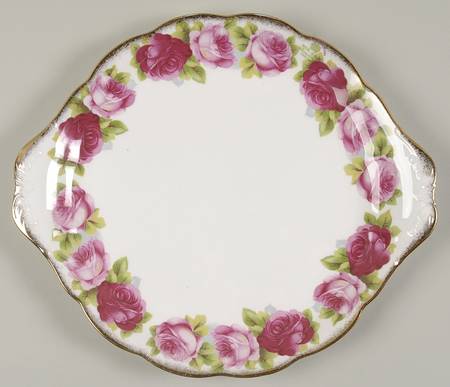 Old English Rose (Brushed Gold Trim) Handled Cake Plate