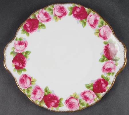 Old English Rose (Brushed Gold Trim) Handled Cake Plate