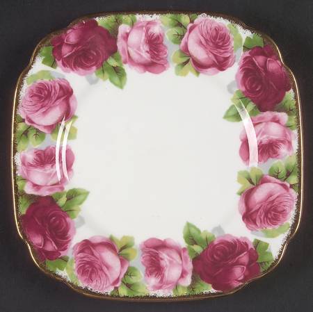 Old English Rose (Brushed Gold Trim) Square Bread & Butter Plate