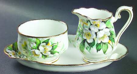 Orange Blossom (Gold Trim) Mini Creamer & Open Sugar with Tray