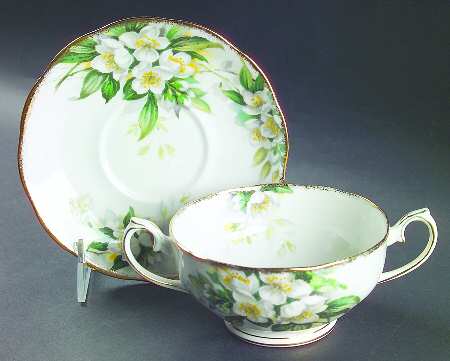 Orange Blossom (Gold Trim) Footed Cream Soup Bowl & Saucer Set