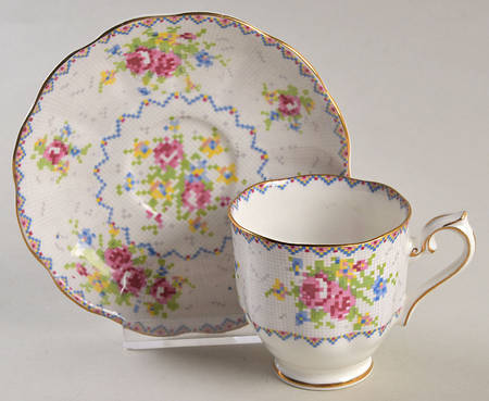 Petit Point Footed Demitasse Cup & Saucer Set