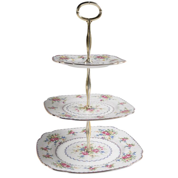 Petit Point 13 7/8"-14 1/4" 3-Tiered Serving Tray(DP,SP,BB) HC