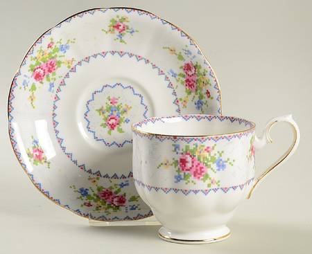 Petit Point Footed Cup & Saucer Set