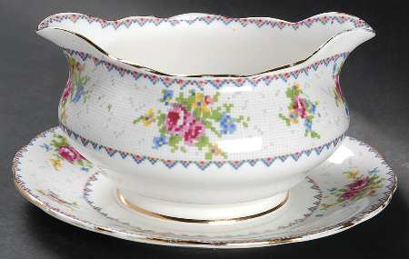 Petit Point Gravy Boat with Attached Underplate