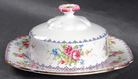 Petit Point Round Covered Butter (Uses Square Bread & Butter Plate)