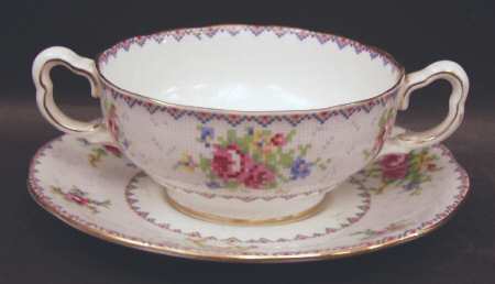 Petit Point Footed Cream Soup Bowl & Saucer Set by Royal Albert