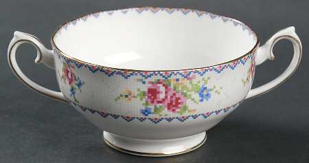 Petit Point Footed Cream Soup Bowl