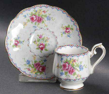 Petit Point Footed Demitasse Cup & Saucer Set by Royal Albert