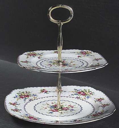 Petit Point 6 5/8"-10"  2 Tiered Serving Tray (Dp, Sp) HC