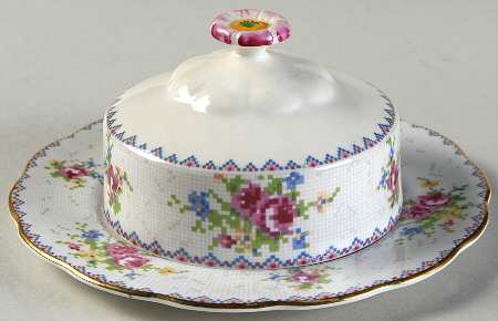 Petit Point Round Covered Butter (Uses Bread & Butter Plate)
