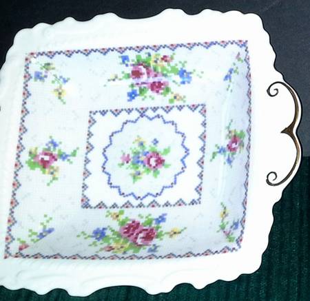 Petit Point Square Handled Cake Plate