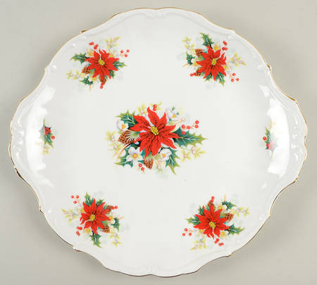 Poinsettia Handled Cake Plate