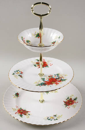 Poinsettia 11 1/4"  2 Tier Footed Serving Tray (DP,SP,FR) HC