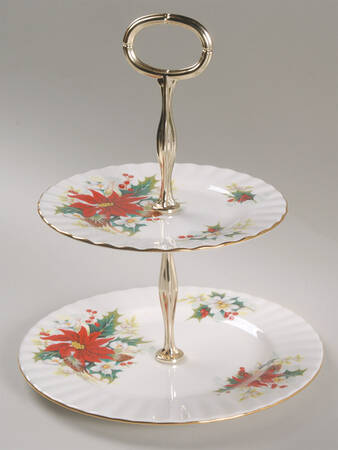 Poinsettia 6 5/8"-10"  2 Tiered Serving Tray (Dp, Sp) HC