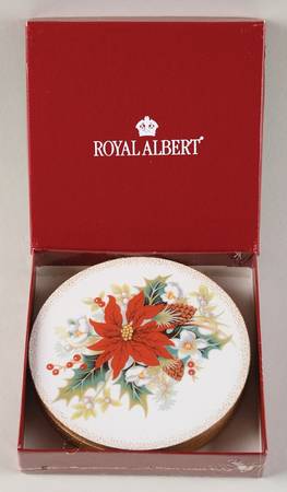 Poinsettia Cork Back Round Coaster - Set of 4
