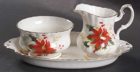Poinsettia Mini Creamer & Open Sugar with Tray