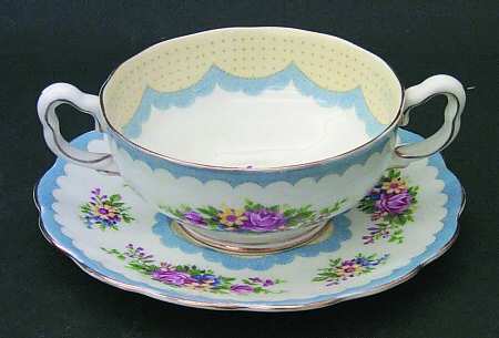 Prudence Blue Footed Cream Soup Bowl & Saucer Set