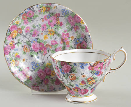 Rose Chintz (Bone China Bkstamp) Footed Cup & Saucer Set