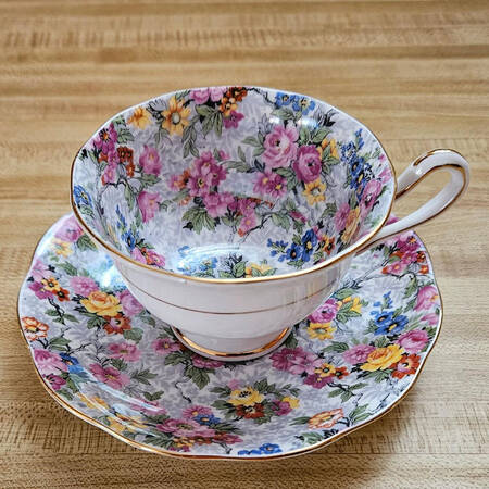 Rose Chintz (Bone China Bkstamp) Footed Cup & Saucer Set
