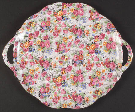 Rose Chintz (Bone China Bkstamp) Handled Cake Plate by Royal Albert