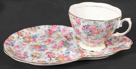 Rose Chintz (Bone China Bkstamp) Dessert Plate & Cup Set