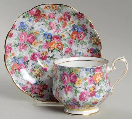Rose Chintz (Bone China Bkstamp) Footed Cup & Saucer Set