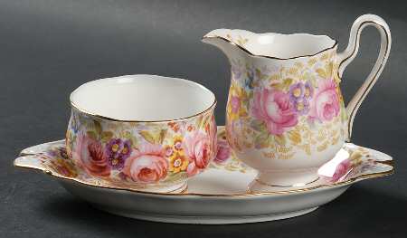 Serena (Thin Gold Trim) Mini Creamer&Open Sugar&Tray (CRMM1+SUOM2+CSTMT1)