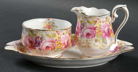 Serena (Thin Gold Trim) Mini Creamer &Open Sugar w/Tray(CRMM2+SUOM1+CSTMT1