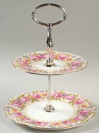 Serena (Thin Gold Trim) 2-Tiered Serving Tray (Salad & Bread/Butter Plate)
