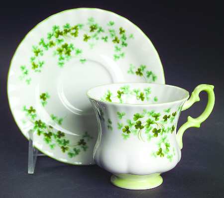 Shamrock (Green Trim, Newer) Footed Demitasse Cup & Saucer Set
