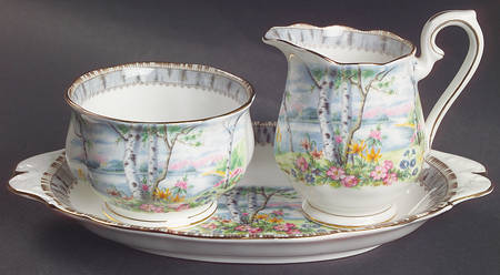 Silver Birch Mini Creamer & Open Sugar with Tray