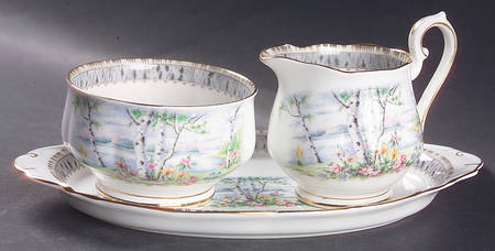 Silver Birch Creamer & Open Sugar with Tray