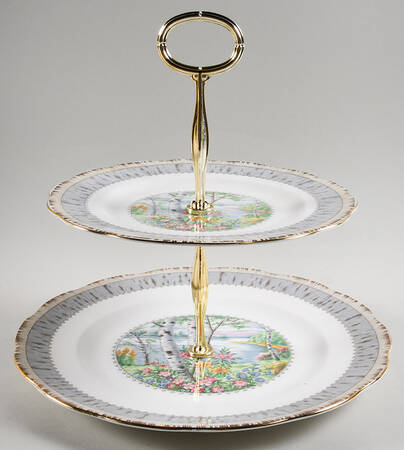 Silver Birch 6 5/8"-10"  2 Tiered Serving Tray (Dp, Sp) HC