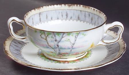 Silver Birch Footed Cream Soup Bowl & Saucer Set
