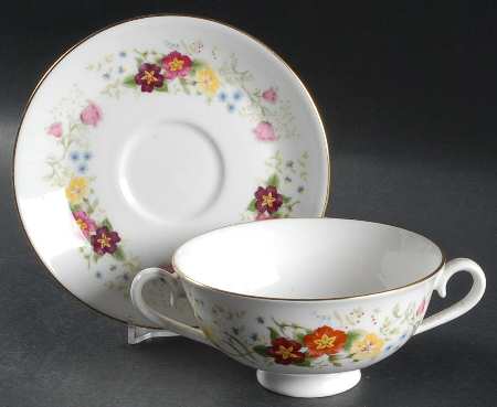 Spring Morning Footed Cream Soup Bowl & Saucer Set