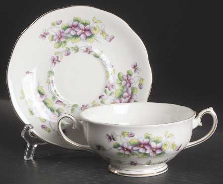 Sweet Violet Footed Cream Soup Bowl & Saucer Set