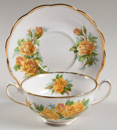 Tea Rose Yellow Footed Cream Soup Bowl & Saucer Set