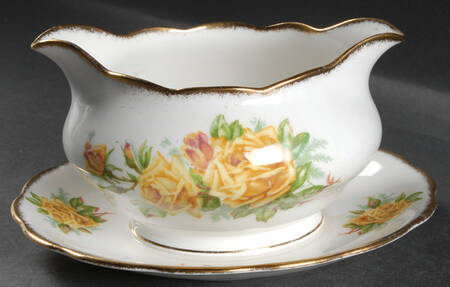 Tea Rose Yellow Gravy Boat with Attached Underplate