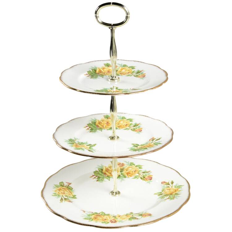 Tea Rose Yellow 13 7/8"-14 1/4" 3-Tiered Serving Tray(DP,SP,BB) HC