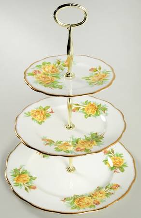 Tea Rose Yellow 3-Tiered Serving Tray (DP, SP, BB)