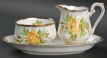 Tea Rose Yellow Mini Creamer & Open Sugar with Tray