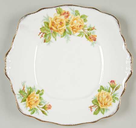 Tea Rose Yellow Square Handled Cake Plate